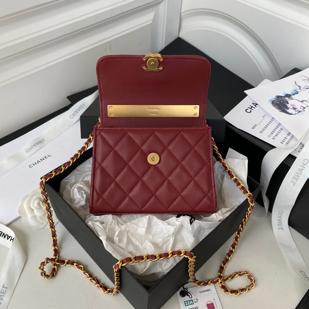 CHL -  Clutch With Chain Gold Hardware Red For Women Handbags, Shoulder Bags 5.7in/14.5LO