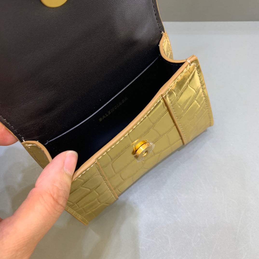 BLN-Ciaga Hourglass Mini Handbag With Chain In Gold, For Women,  Bags 4.7in/12LO 6646761S49M8005
