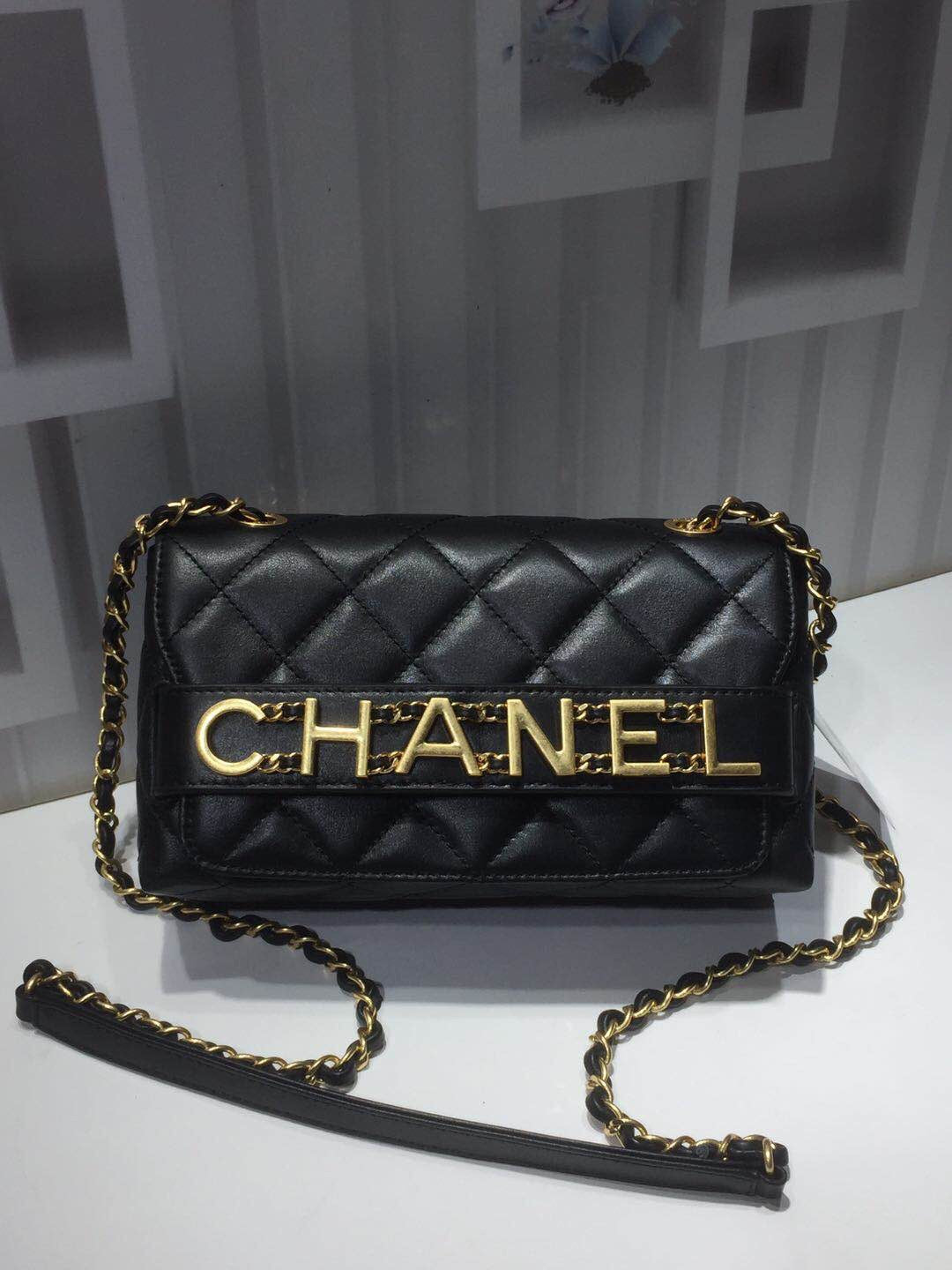 CHL - Front Logo Small Flap Bag Gold Hardware Black For Women Handbags, Shoulder Bags 8.2in/21LOAS1490