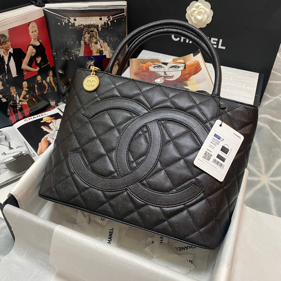 CHL - Medallion Tote Gold Hardware Caviar Black For Women Handbags, Shoulder Bags 15.6in/32LO