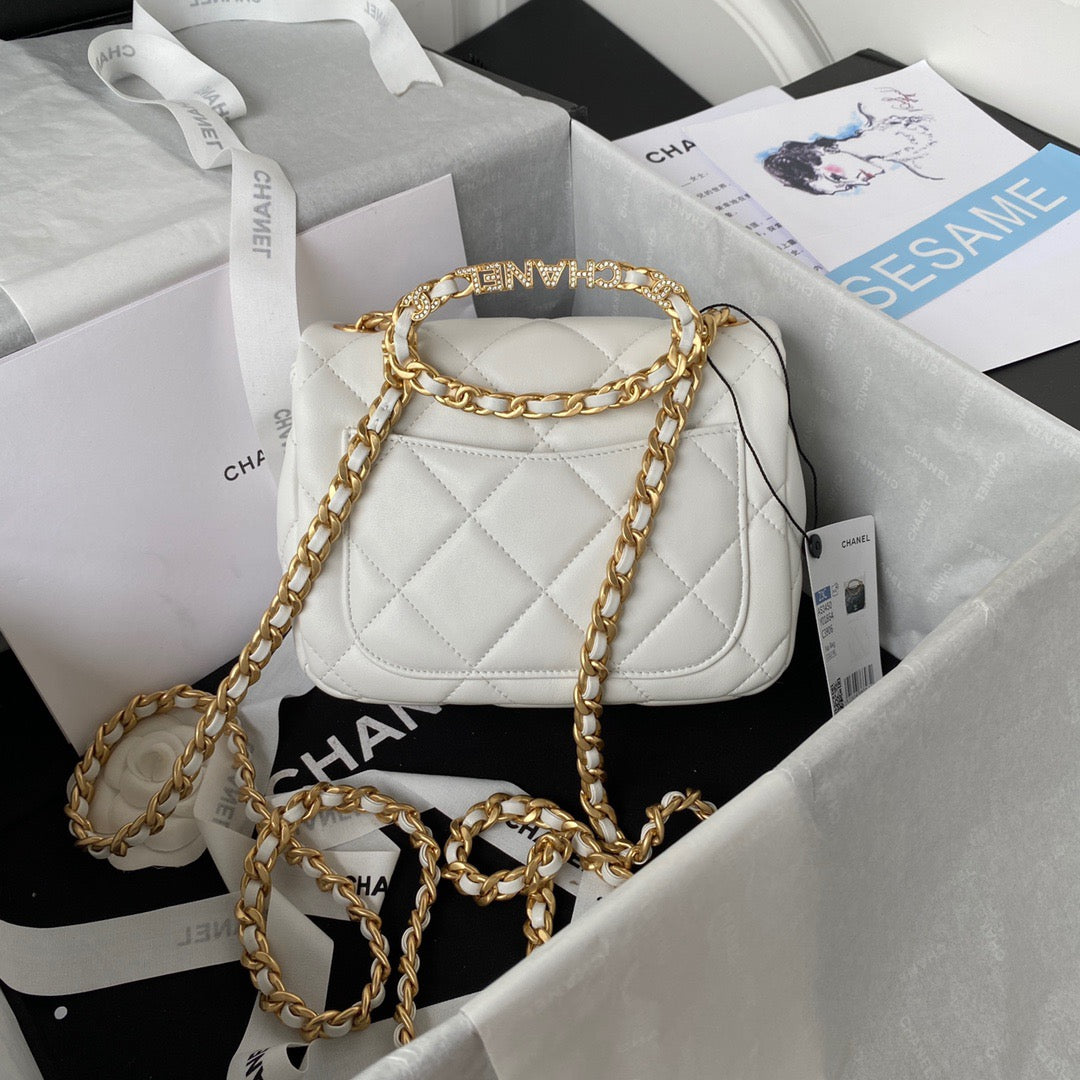 CHL - Small Flap Bag Gold Hardware White For Women Handbags, Shoulder Bags 7.9in/20LO AS3450