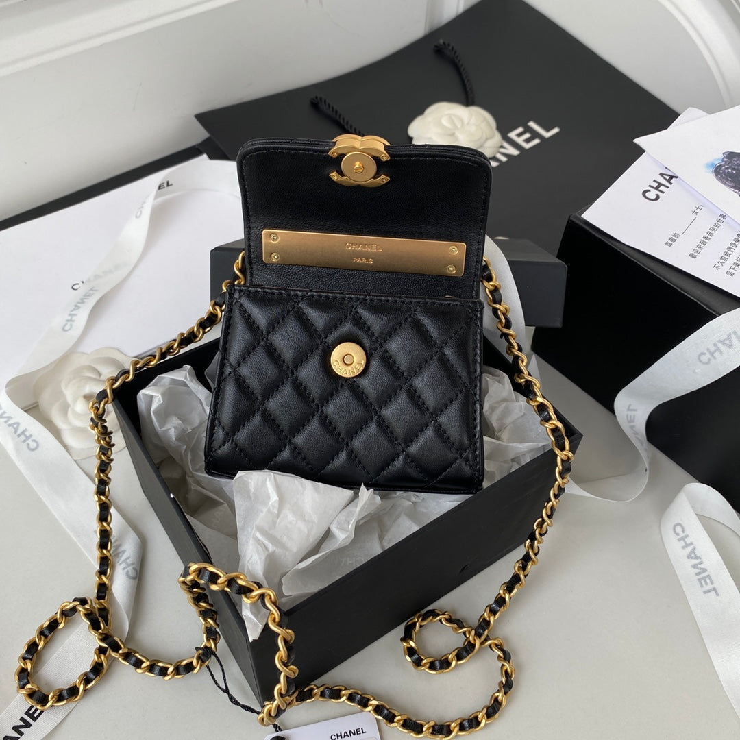 CHL -  Clutch With Chain Gold Hardware Black For Women Handbags, Shoulder Bags 5.7in/14.5LO AP2945