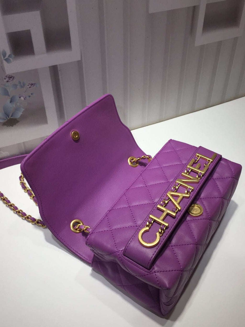 CHL - Front Logo Small Flap Bag Gold Hardware Purple For Women Handbags, Shoulder Bags 8.2in/21LO AS1490