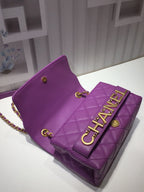 CHL - Front Logo Small Flap Bag Gold Hardware Purple For Women Handbags, Shoulder Bags 8.2in/21LO AS1490