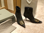 POINTED-TOE HIGH HEEL 80 MM ANKLE BOOTS IN BLACK DENIM