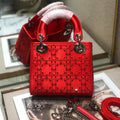 LADY 24 HANDBAG EMBOSSED DIAMOND IN CHERRY RED CALFSKIN