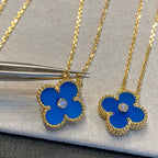 VCA Clover Vintage Agate Blue 1 Diamond Necklace Gold