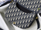 MEDIUM CD BOBBY 22CM BLUE OBLIQUE EMBROIDEDERED CANVAS GOLD HARDWARE