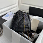 Chanel 2025 Aged Quilted Gabrielle Backpack 24cm Black Calfskin 534712