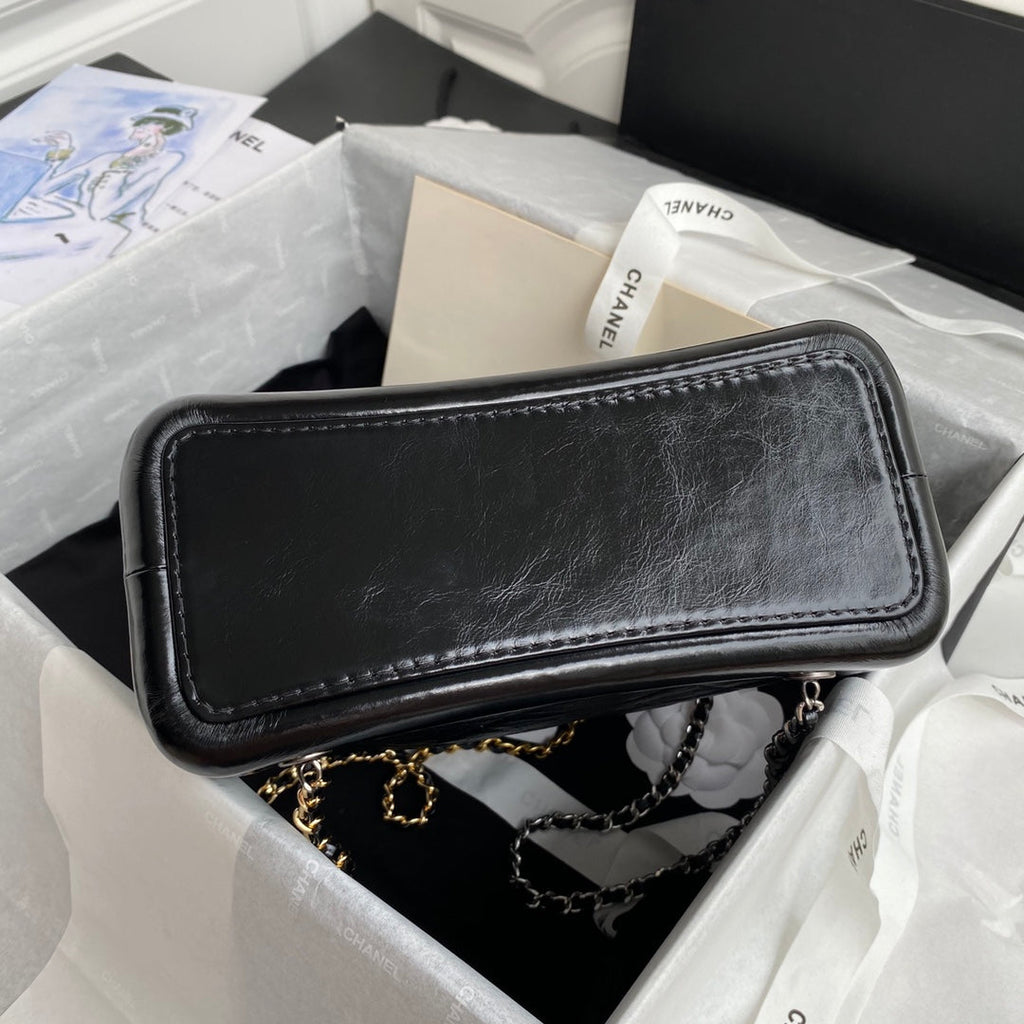 Chanel 2025 Aged Quilted Gabrielle Backpack 24cm Black Calfskin 534712
