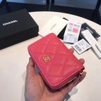 CC ZIPPED COIN BASIC PURSE 11 RED PINK CALFSKIN GOLD ICON