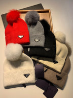 BEANIE HAT IN BISQUE BEIGE WOOL AND RABBIT FUR 361433