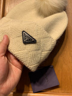 BEANIE HAT IN BISQUE BEIGE WOOL AND RABBIT FUR 361433