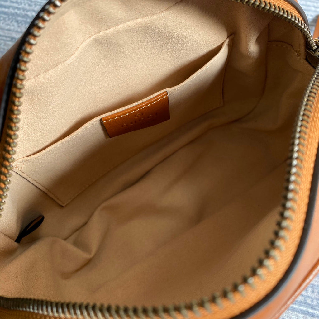 gg marmont mini 18cm zip top brown calfskin gold hardware