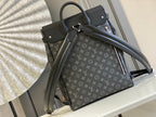 STEAMER BACKPACK 45 IN GUN METAL MONOGRAM ECLIPSE CANVAS AND BLACK CALFSKIN SILVER BUCKLE