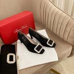 TROMPETTE PUMPS IN BLACK SILK CRYSTAL BUCKLE