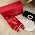 TROMPETTE PUMPS IN RED SILK CRYSTAL BUCKLE