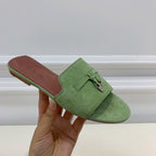 Summer Charms Sandals in Green Suede Pink Lambskin