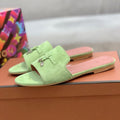 Summer Charms Sandals in Green Suede Pink Lambskin