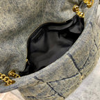 LOULOU PUFFER MEDIUM 35CM RODEO BLUE SUEDE DENIM