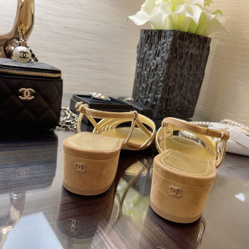 SLINGBACKS SANDAL IN CAMEL BEIGE SUEDE