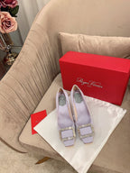 TROMPETTE PUMPS IN LIGHT PURPLE SILK CRYSTAL BUCKLE