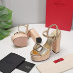 VLTN ESPADRILLE WEDGE SANDALS 25S 130 MM IN GOLD LAMBSKIN WITH GOLD HARDWARE