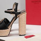 VLTN ESPADRILLE WEDGE SANDALS 25S 130 MM IN BLACK LAMBSKIN WITH GOLD HARDWARE