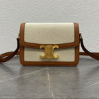 Celine 2026 Classique Triomphe Bag 18cm Tan Beige Textile Calfskin 283616