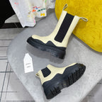 TIRE CHELSEA BOOT IN BLACK MIX BISQUE BEIGE CALFSKIN
