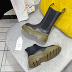 TIRE CHELSEA BOOT IN BLACK MIX OLIVE GREEN CALFSKIN
