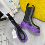 TIRE CHELSEA BOOT IN BLACK MIX ROYAL PURPLE CALFSKIN