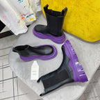 TIRE CHELSEA BOOT IN BLACK MIX ROYAL PURPLE CALFSKIN