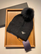 BEANIE HAT IN BLACK WOOL AND RABBIT FUR 361438