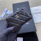 CC Classic Zipper Card Holder Black Sheepskin Silver Steel 229632