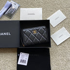 CC Classic Zipper Card Holder Black Sheepskin GHW 156537