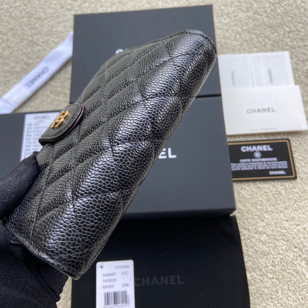 CC A48667 Zip Pocket Wallet Black Caviar GHW 229758