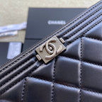 CC Sliver Buckle Boy Zipper Coin Wallet Black Sheepskin 229741