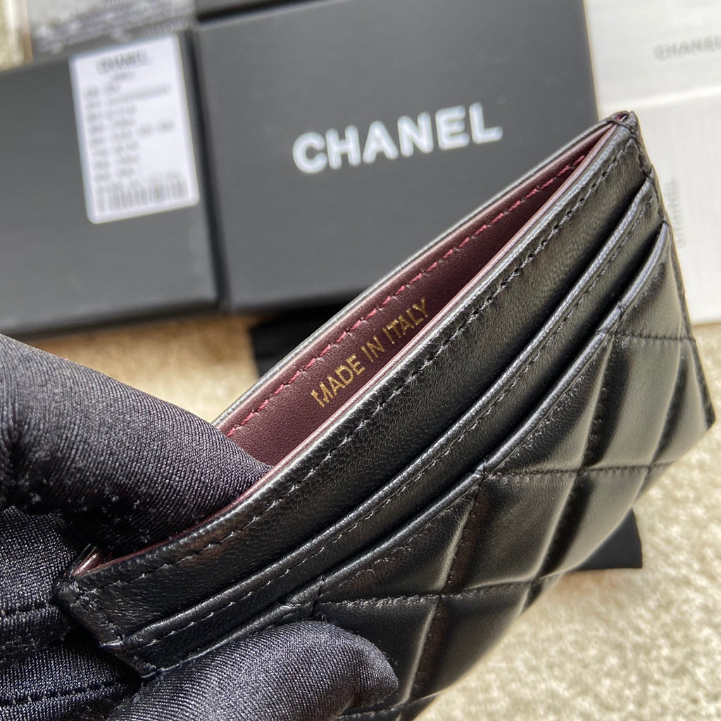CC Classic Card Holder Black Sheepskin GHW 173996