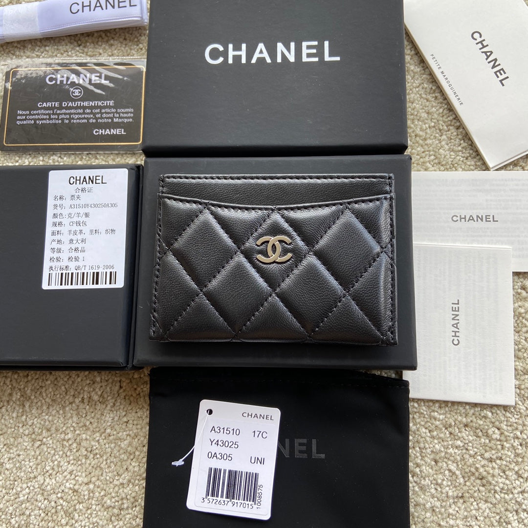 CC Classic Card Holder Black Sheepskin Sliver Steel 173997