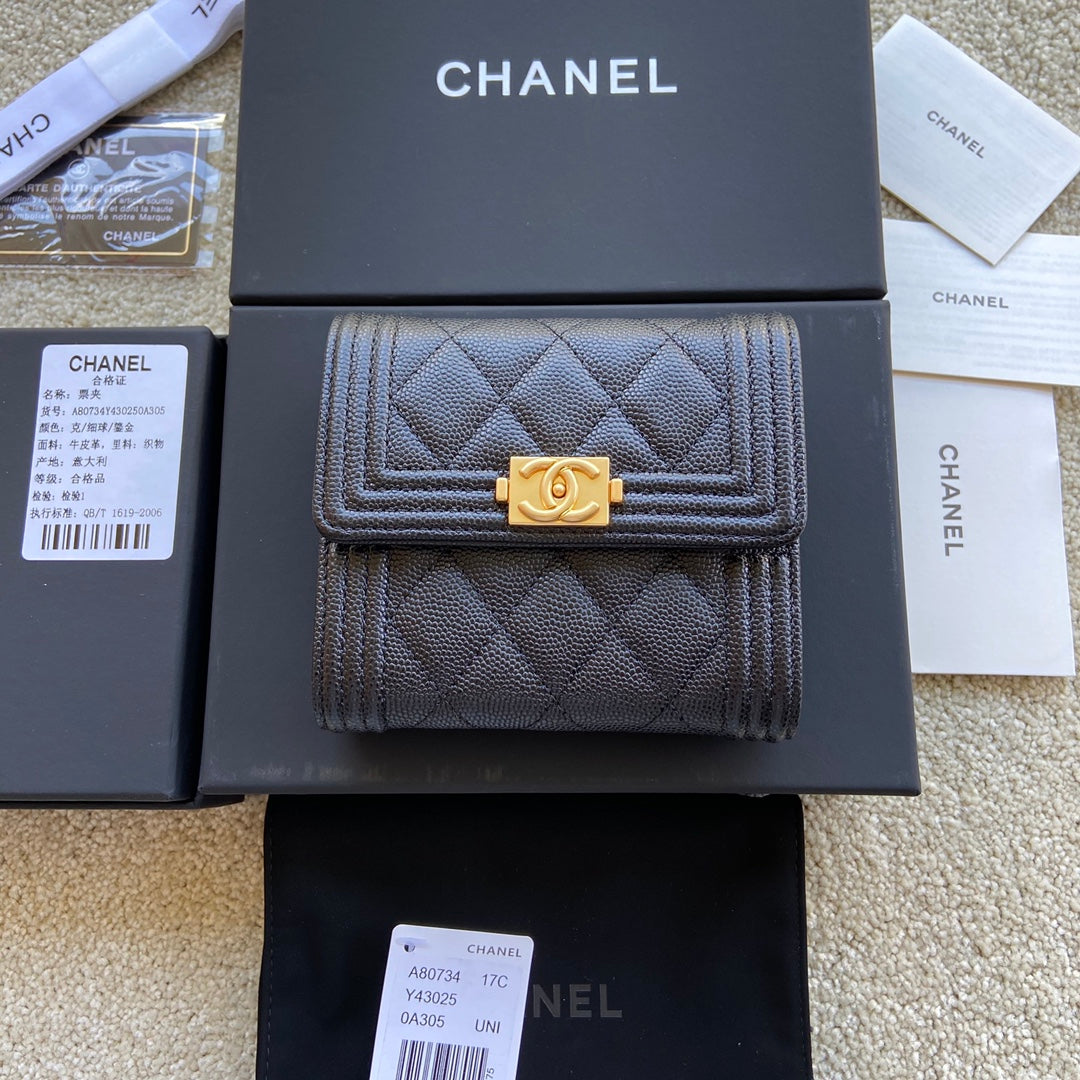 CC Boy Small Flap Wallet Black Caviar GHW 156520