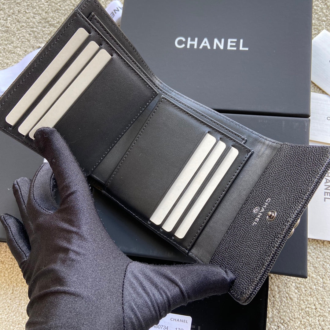 CC Boy Small Flap Wallet Black Caviar Sliver Steel 156528