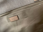 LAGRE WOODY TOTE BAG 45 IN BEIGE LINEN CANVAS BLACK WEBBING LOGO EMBROIDER NUDE CALFSKIN