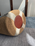 LAGRE WOODY TOTE BAG 48 IN NATURAL FIBERS BEIGE WEBBING BROWN CALFSKIN