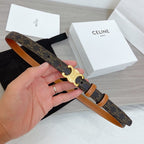 TRIOMPHE 18MM REVERSIBLE IN DARK BROWN MONOGRAM CALFSKIN AND BROWN CALFSKIN WITH GOLD BUCKLE
