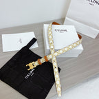 TRIOMPHE BELT 18MM REVERSIBLE IN WHITE CALFSKIN WITH GOLD MONOGRAM PRINT AND BROWN CALFSKIN WITH GOLD BUCKLE