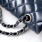CC CLASSIC FLAP BAG 25 IN NAVY BLUE LAMBSKIN SILVER HARDWARE