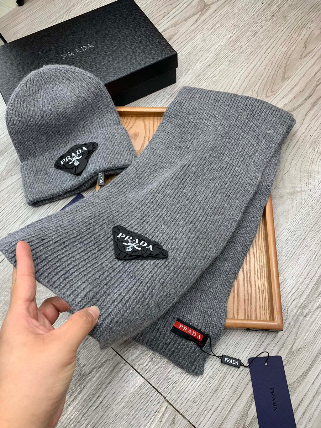 SET SCARF AND HAT IN MO GRAY WOOL AND RABBIT FUR 386078