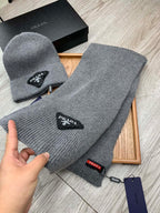 SET SCARF AND HAT IN MO GRAY WOOL AND RABBIT FUR 386078