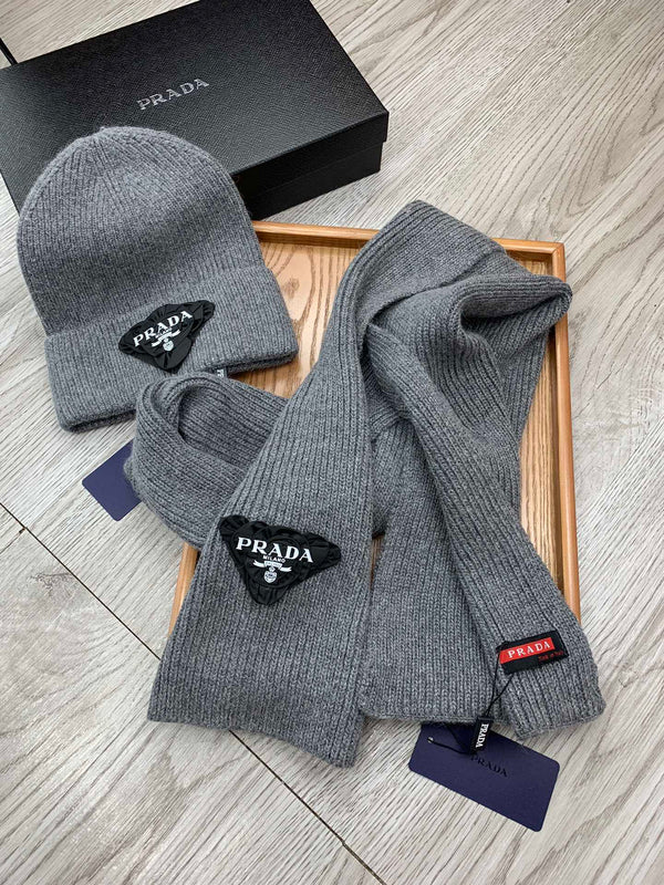 SET SCARF AND HAT IN MO GRAY WOOL AND RABBIT FUR 386078